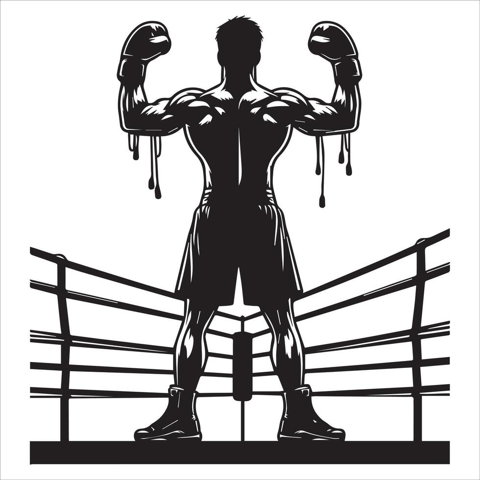 A silhouette of a boxer standing in the ring vector