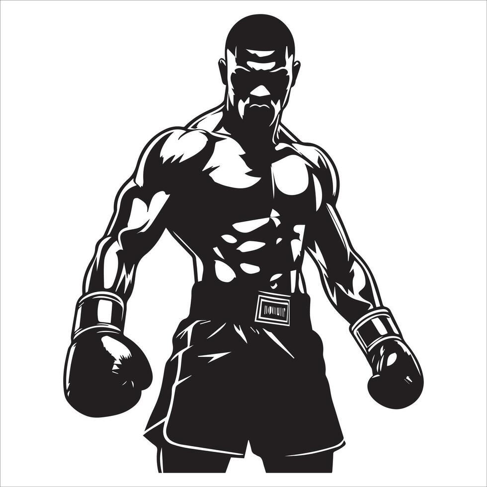 A black and white illustration of a boxer vector