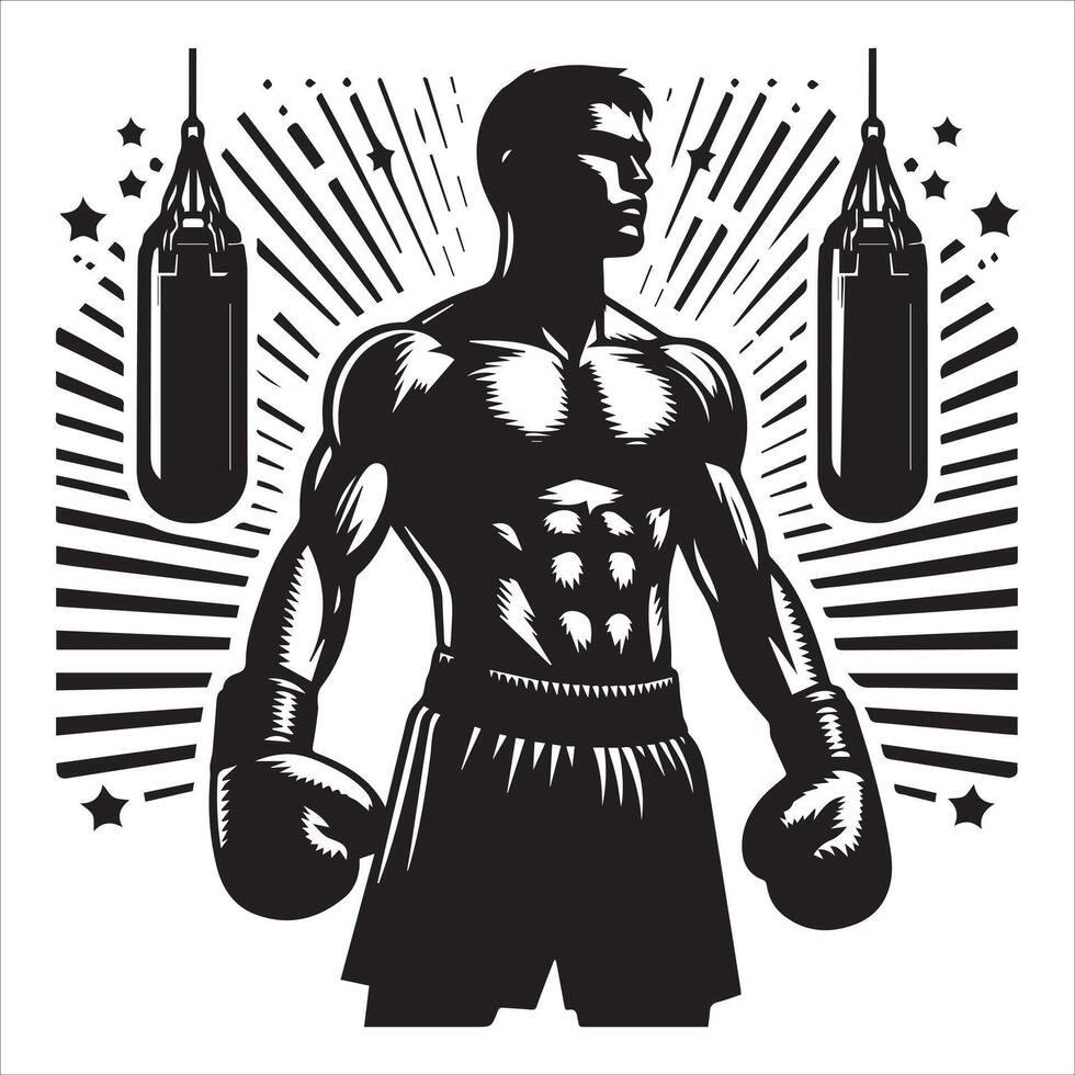 A black and white boxing logo with a man in the ring vector