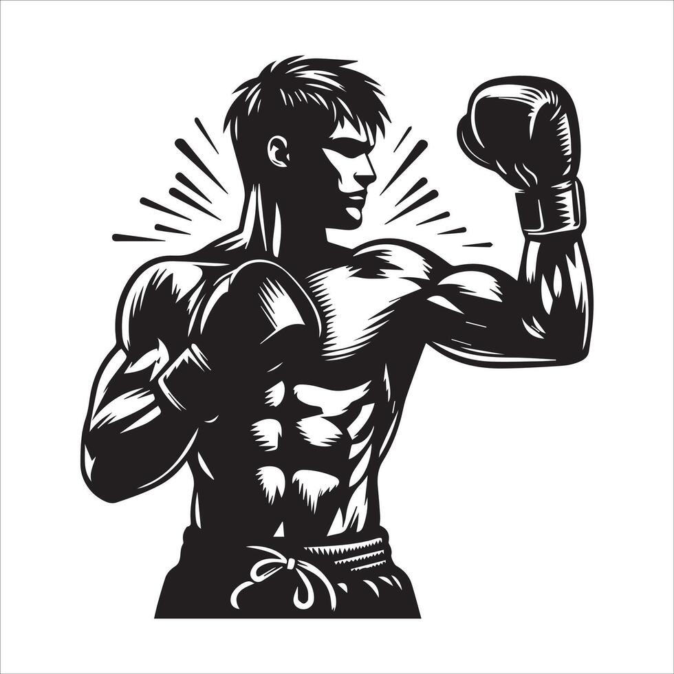 A black and white illustration of a boxer vector