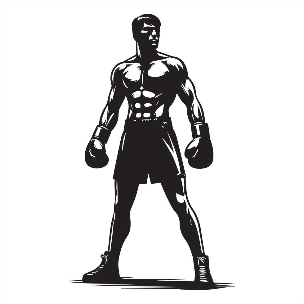 A silhouette of a boxer with boxing gloves vector