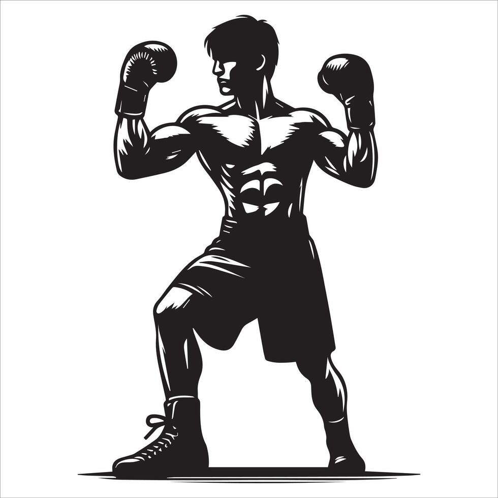 A silhouette of a boxer with boxing gloves vector