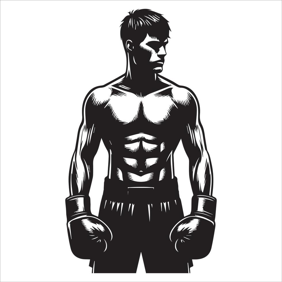 A black and white illustration of a boxer vector