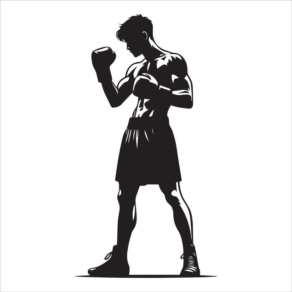 Silhouette of a boxer in boxing stance vector