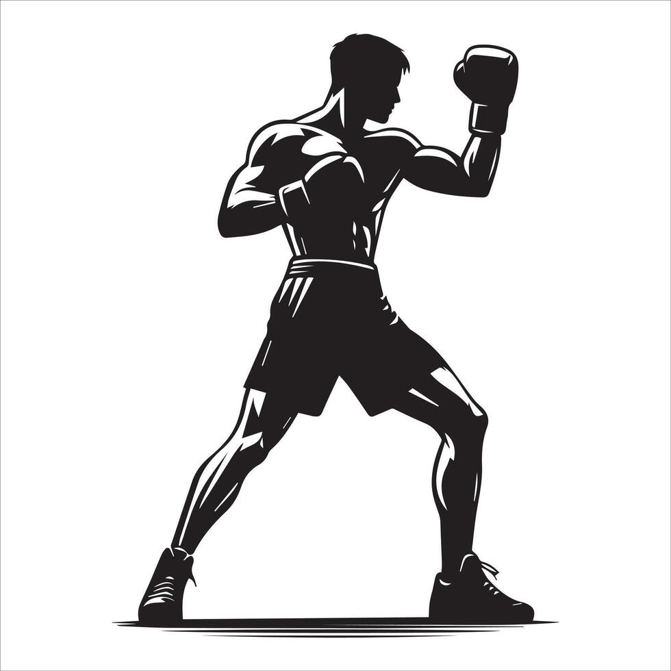 Silhouette of a boxer with gloves on vector