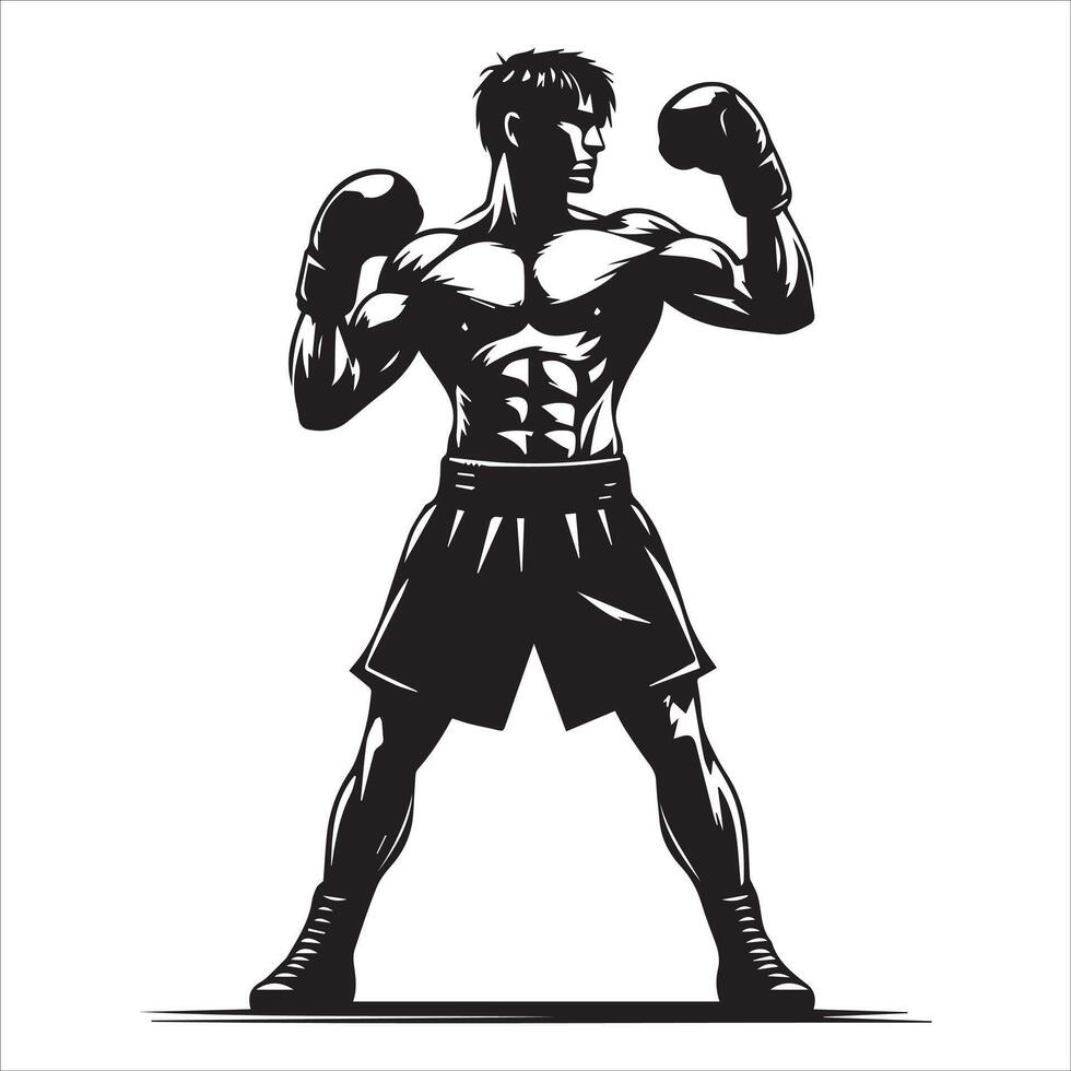 A silhouette of a boxer with boxing gloves vector