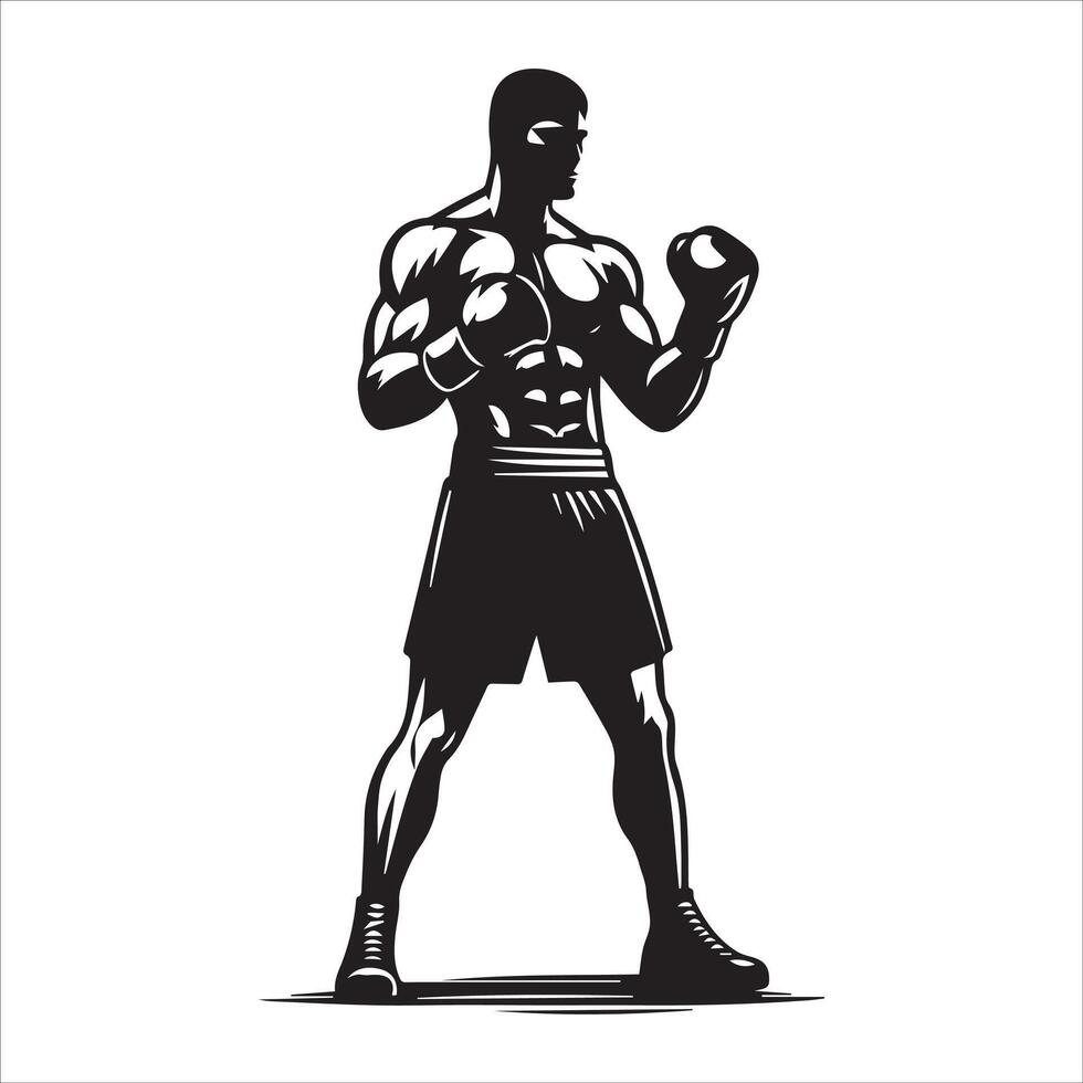 A silhouette of a boxer with boxing gloves vector
