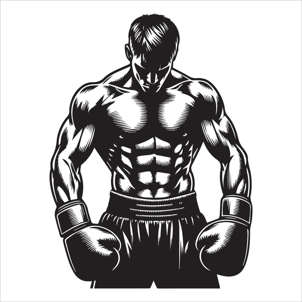 A black and white illustration of a boxer vector