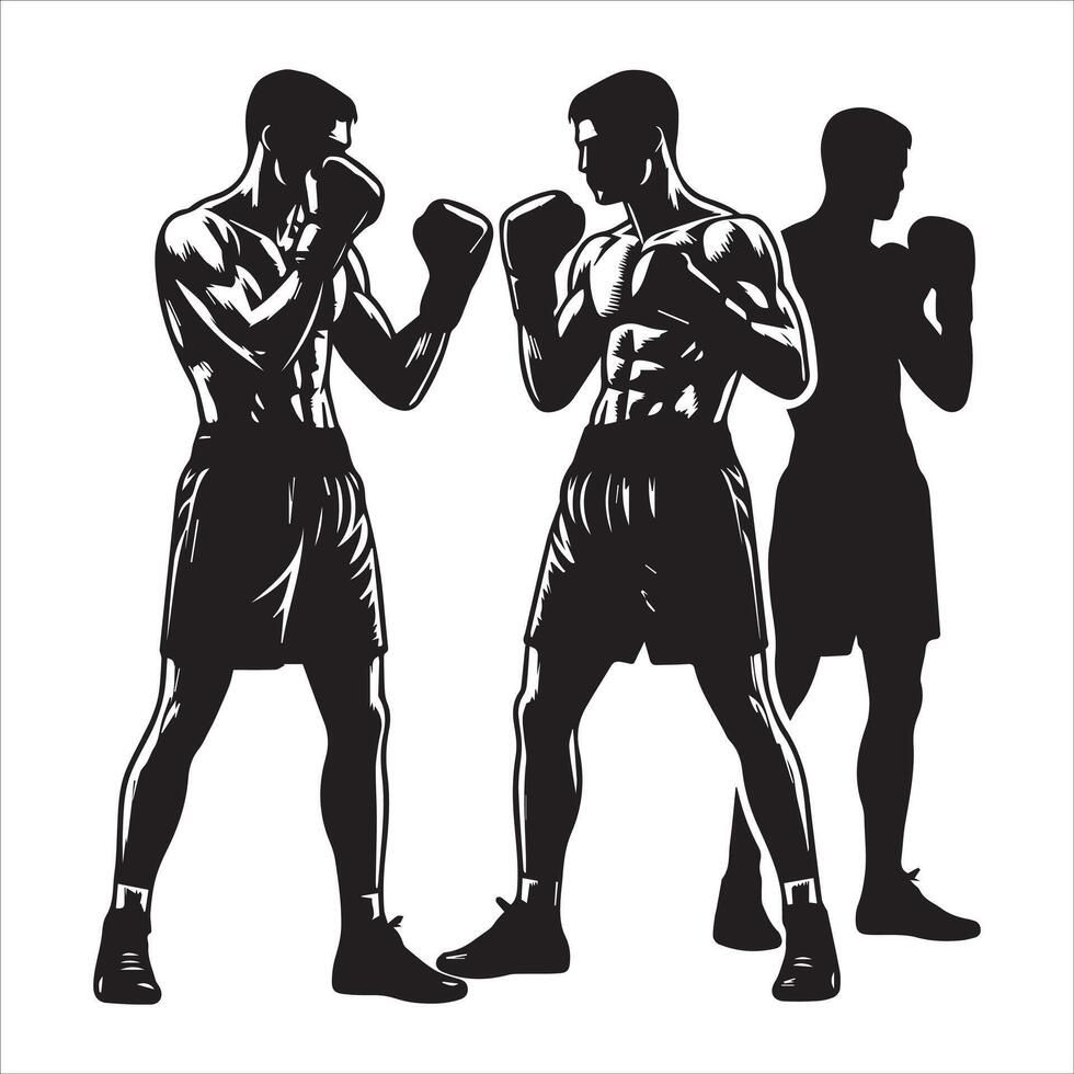 Silhouettes of two men in boxing gear vector