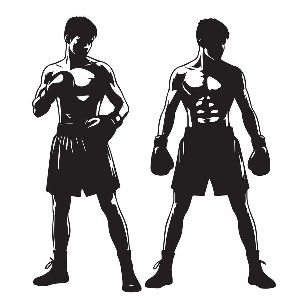 Two silhouettes of a boxer in boxing gear vector