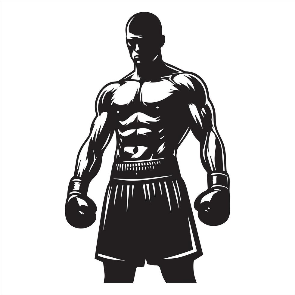 A black and white illustration of a boxer vector