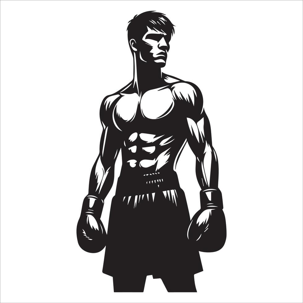 A black and white illustration of a boxer vector