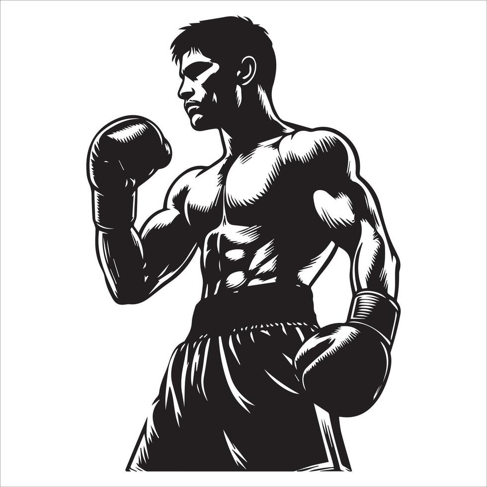 A black and white illustration of a boxer vector