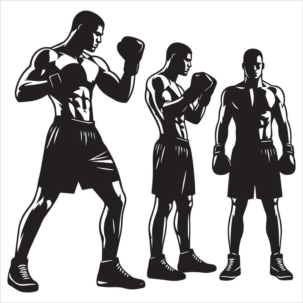 Silhouettes of a boxer in different poses vector