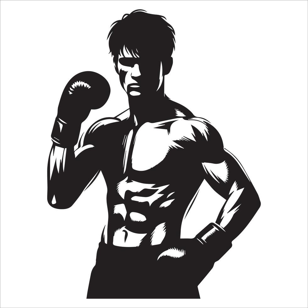 A black and white silhouette of a boxer vector