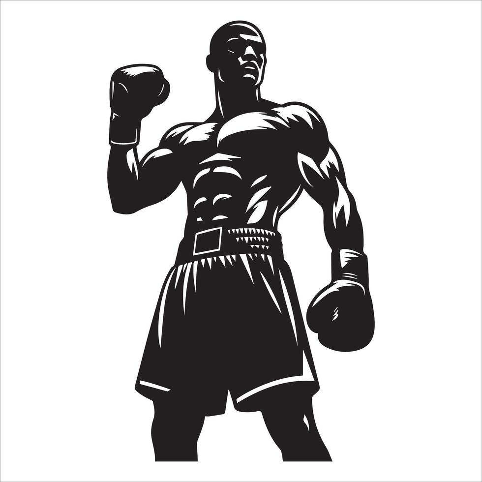 A black and white silhouette of a boxer vector