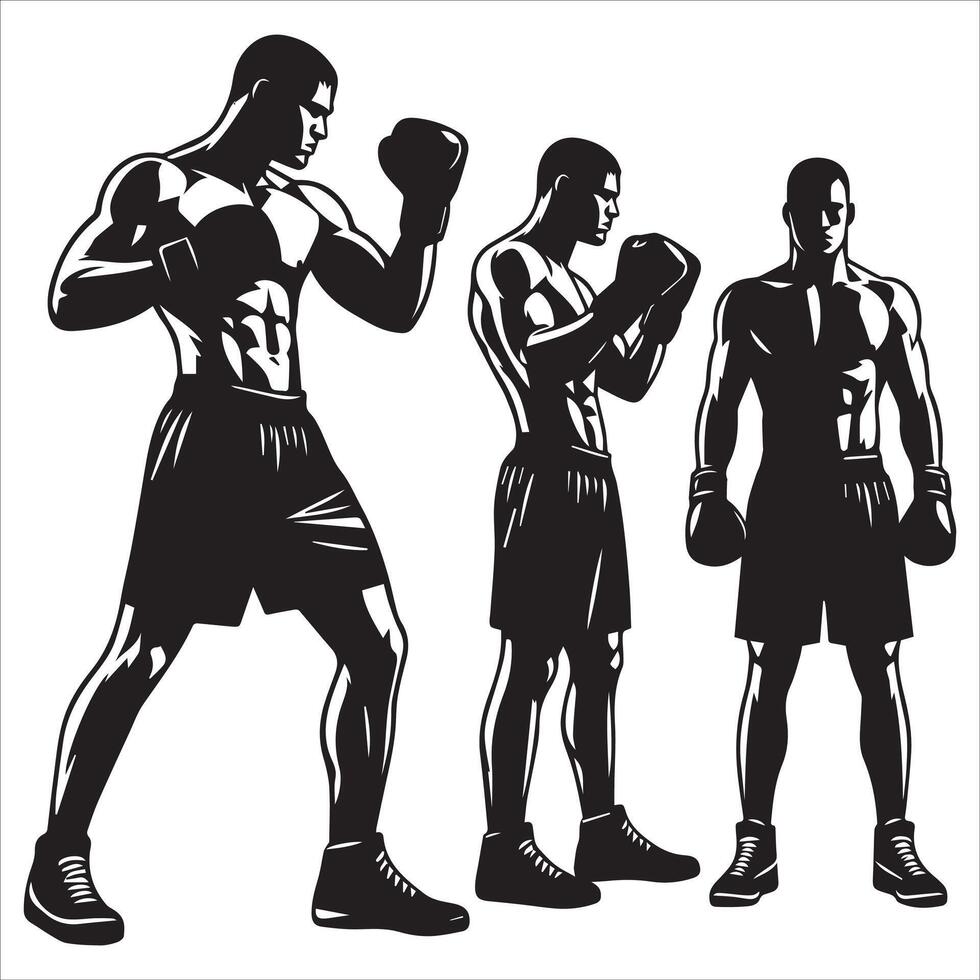 Silhouettes of a boxer in different poses vector