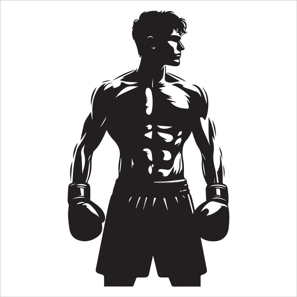 Silhouette of a boxer with gloves on his hands vector