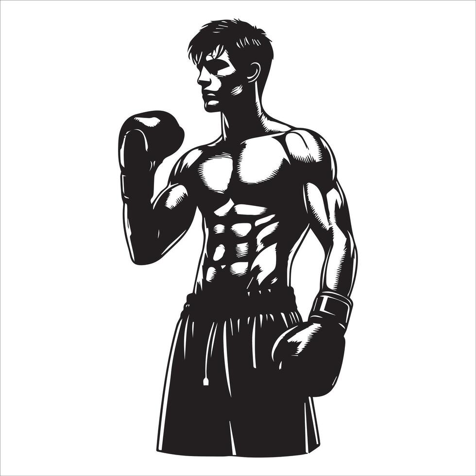 A black and white illustration of a boxer vector