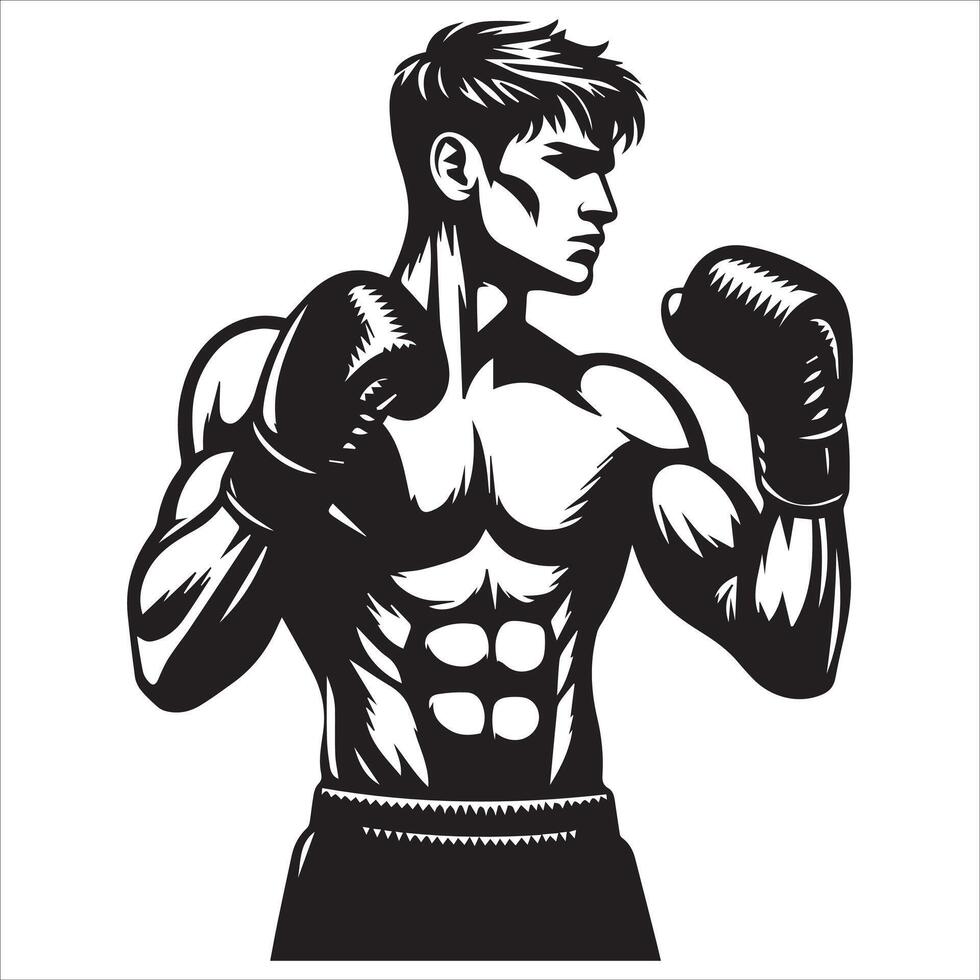 A black and white illustration of a boxer vector