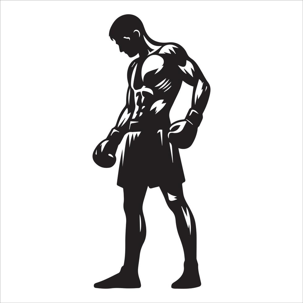 A silhouette of a man in boxing gear vector