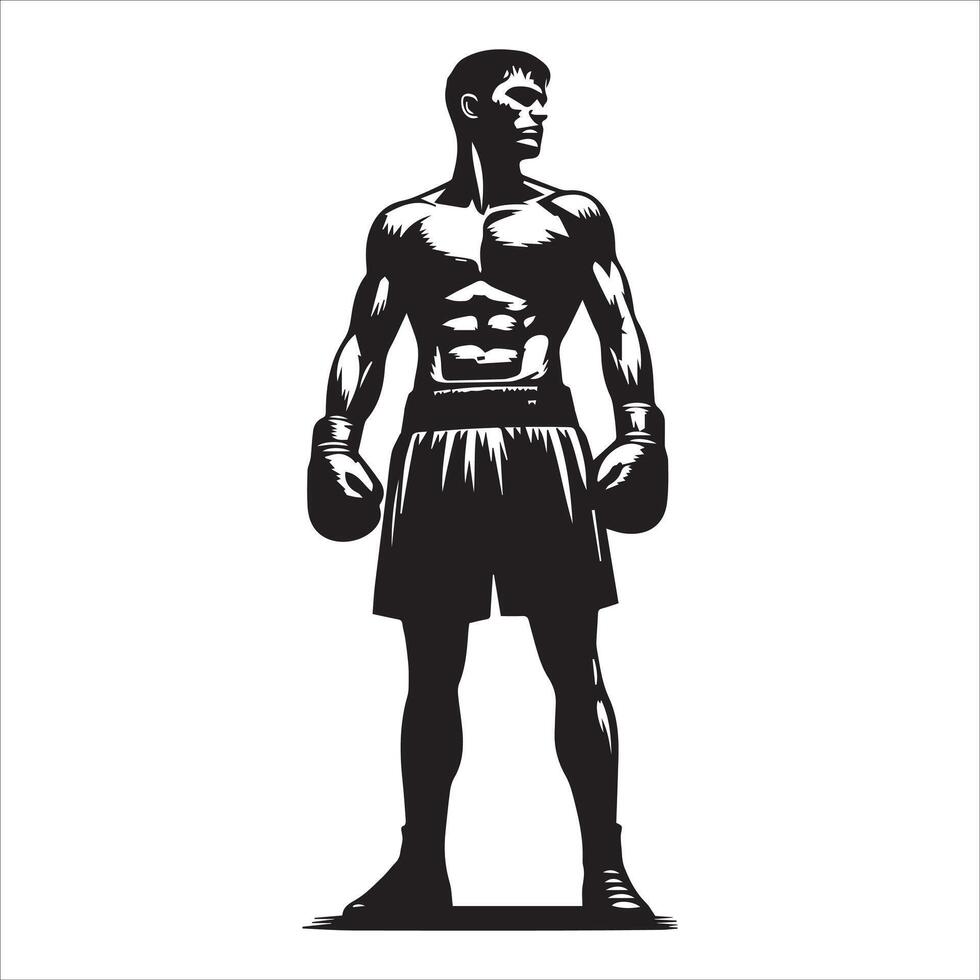 A silhouette of a boxer standing in front of a white background vector
