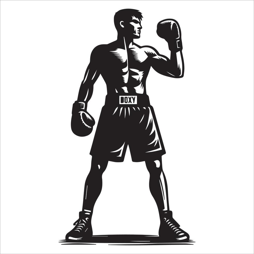 A black and white illustration of a boxer vector