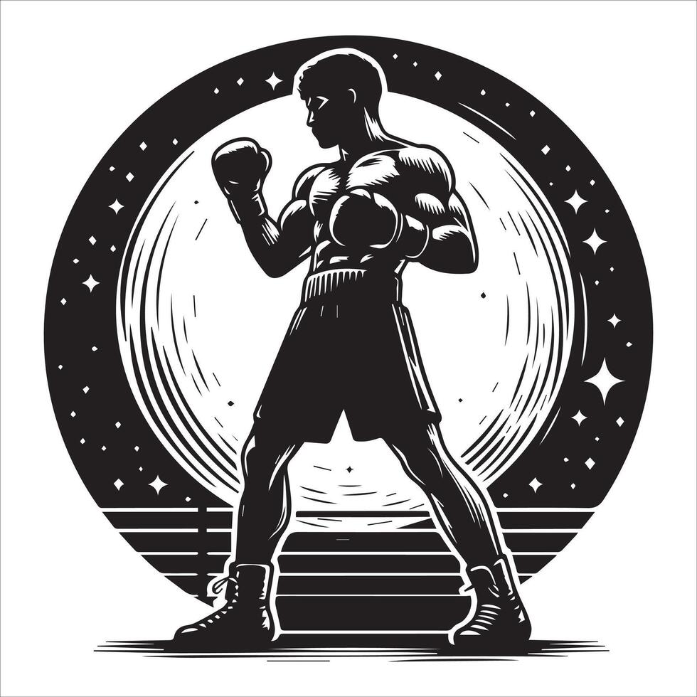 A silhouette of a boxer with boxing gloves vector