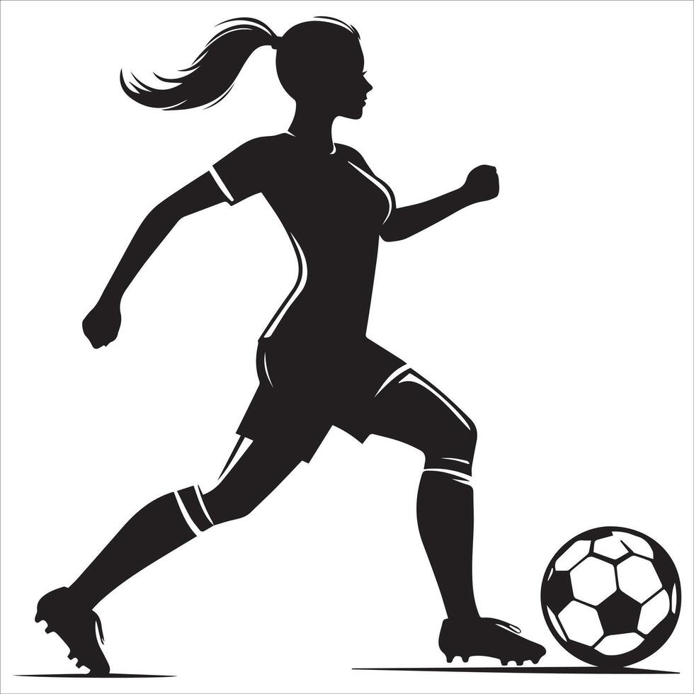 Silhouette of a woman soccer player kicking the ball vector