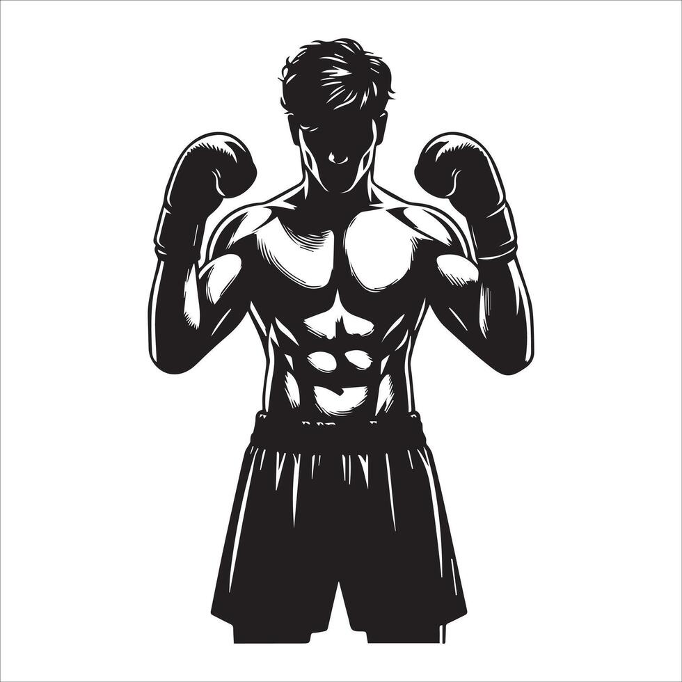 A black and white illustration of a boxer vector