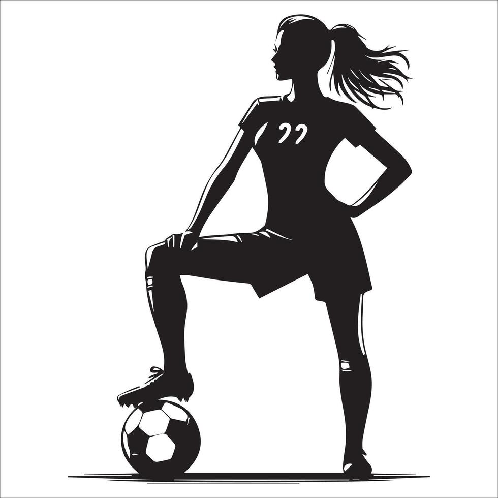 Silhouette of a woman soccer player with ball vector