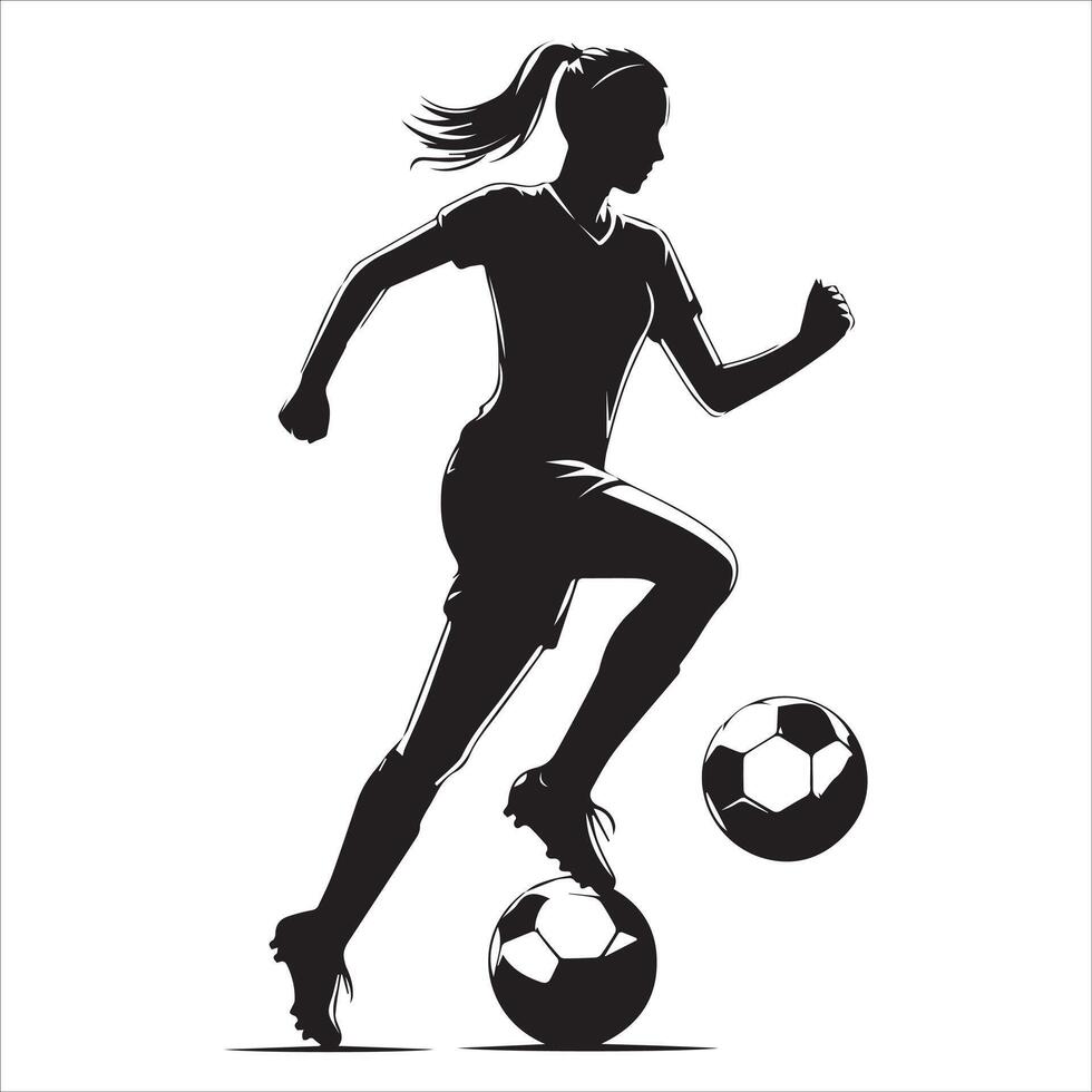 Silhouette of a woman soccer player kicking a ball vector