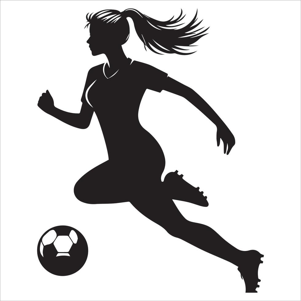 Silhouette of a woman soccer player running with the ball vector