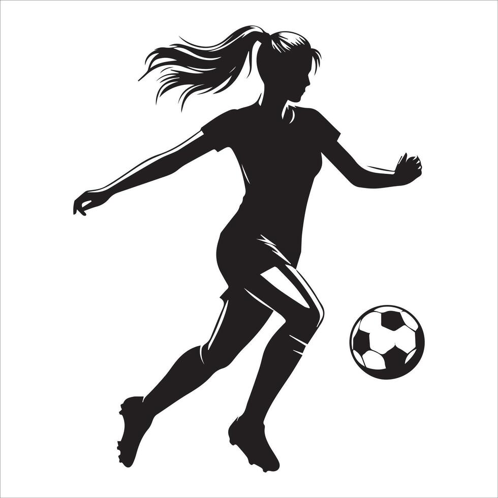Silhouette of a woman soccer player kicking the ball vector