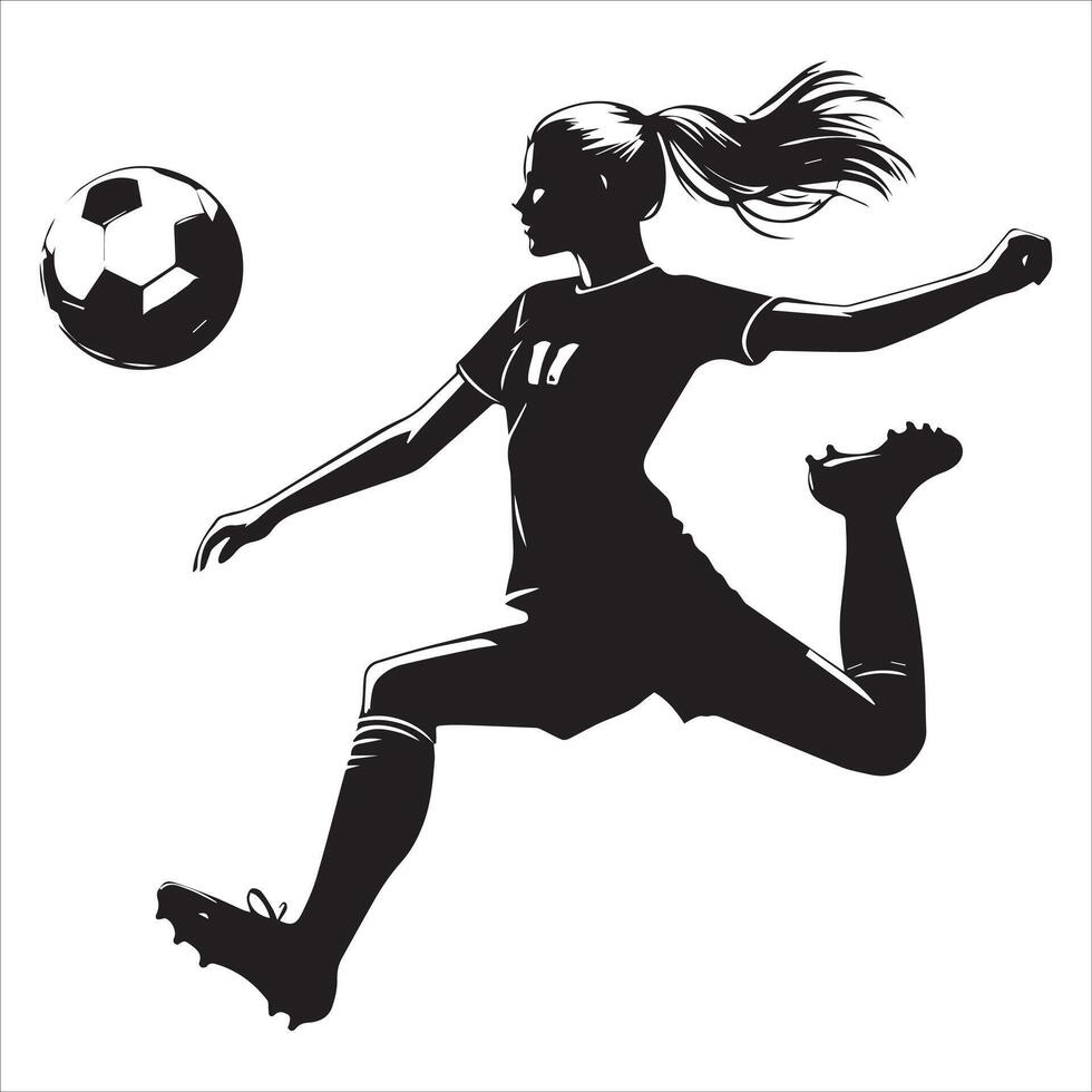Silhouette of a girl soccer player kicking the ball vector