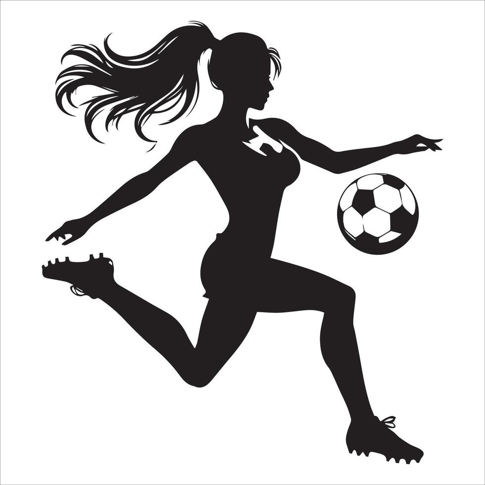 Silhouette of a woman soccer player running with the ball vector