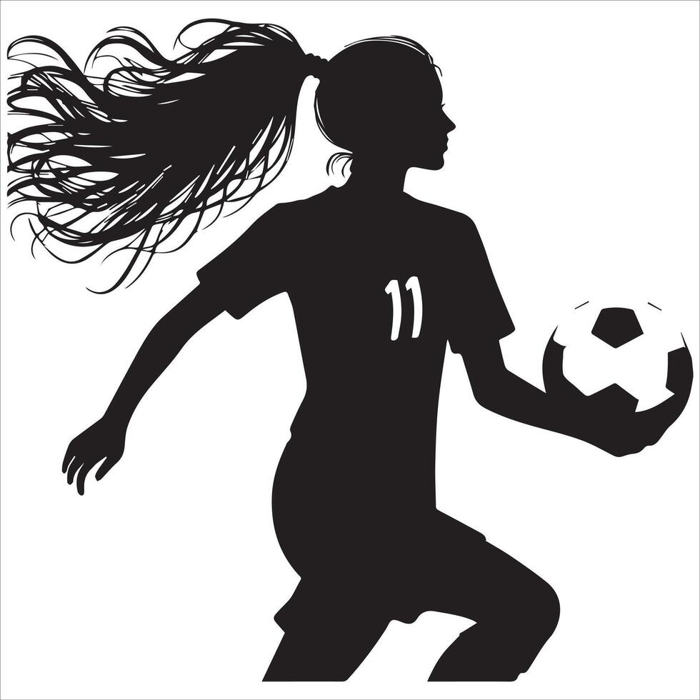 Silhouette of a girl soccer player with ball vector