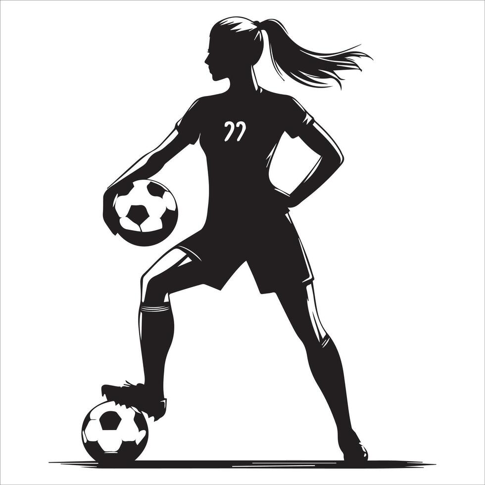 Silhouette of a female soccer player holding a ball vector