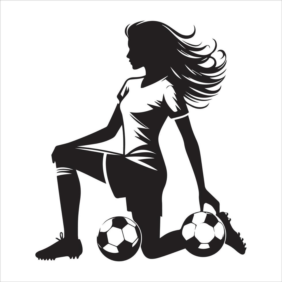 Silhouette of a woman soccer player with ball vector