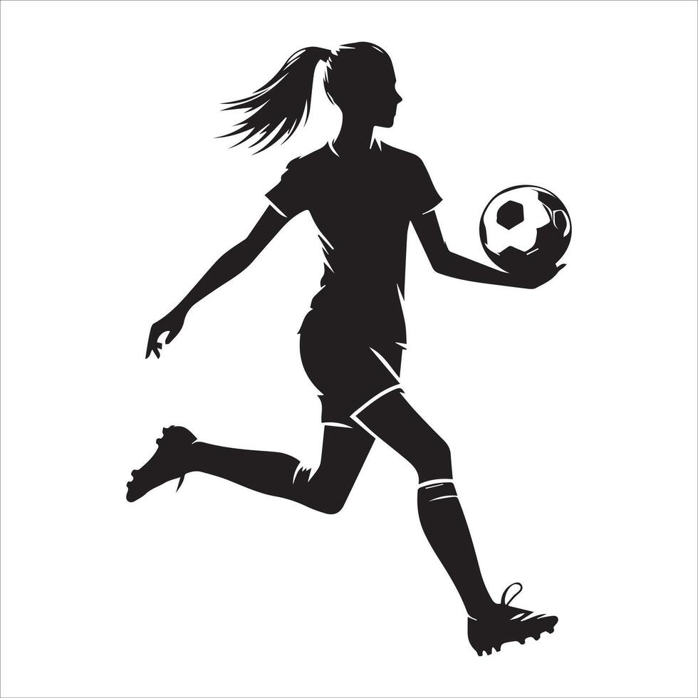 Silhouette of a woman soccer player running with a ball vector