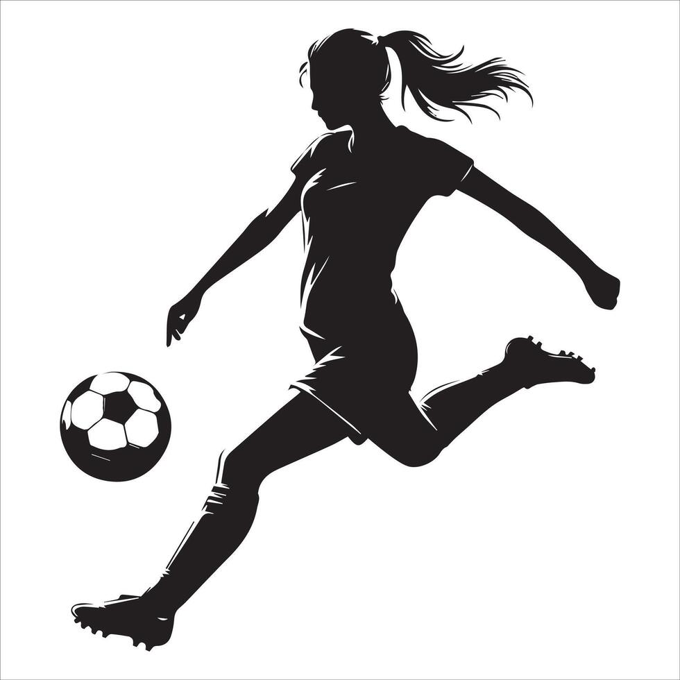 Silhouette of a woman soccer player kicking the ball vector