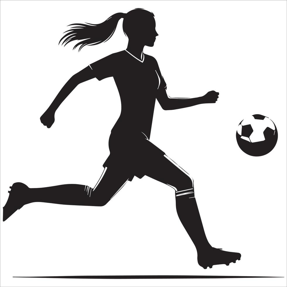 Silhouette of a woman soccer player running with the ball vector