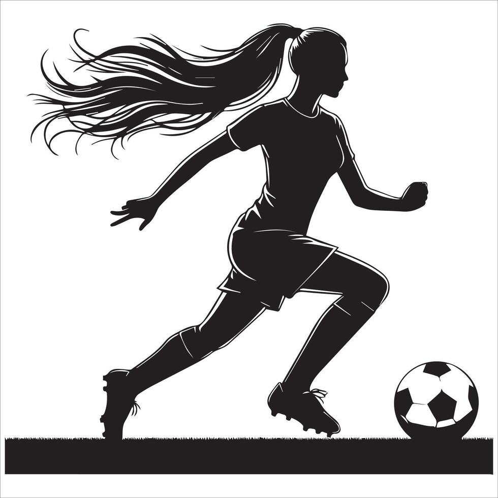 Silhouette of a woman soccer player running with the ball vector