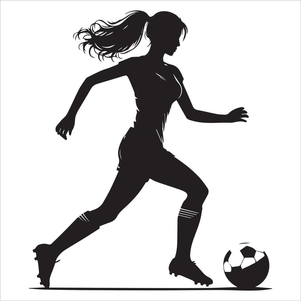Silhouette of a woman soccer player with ball vector