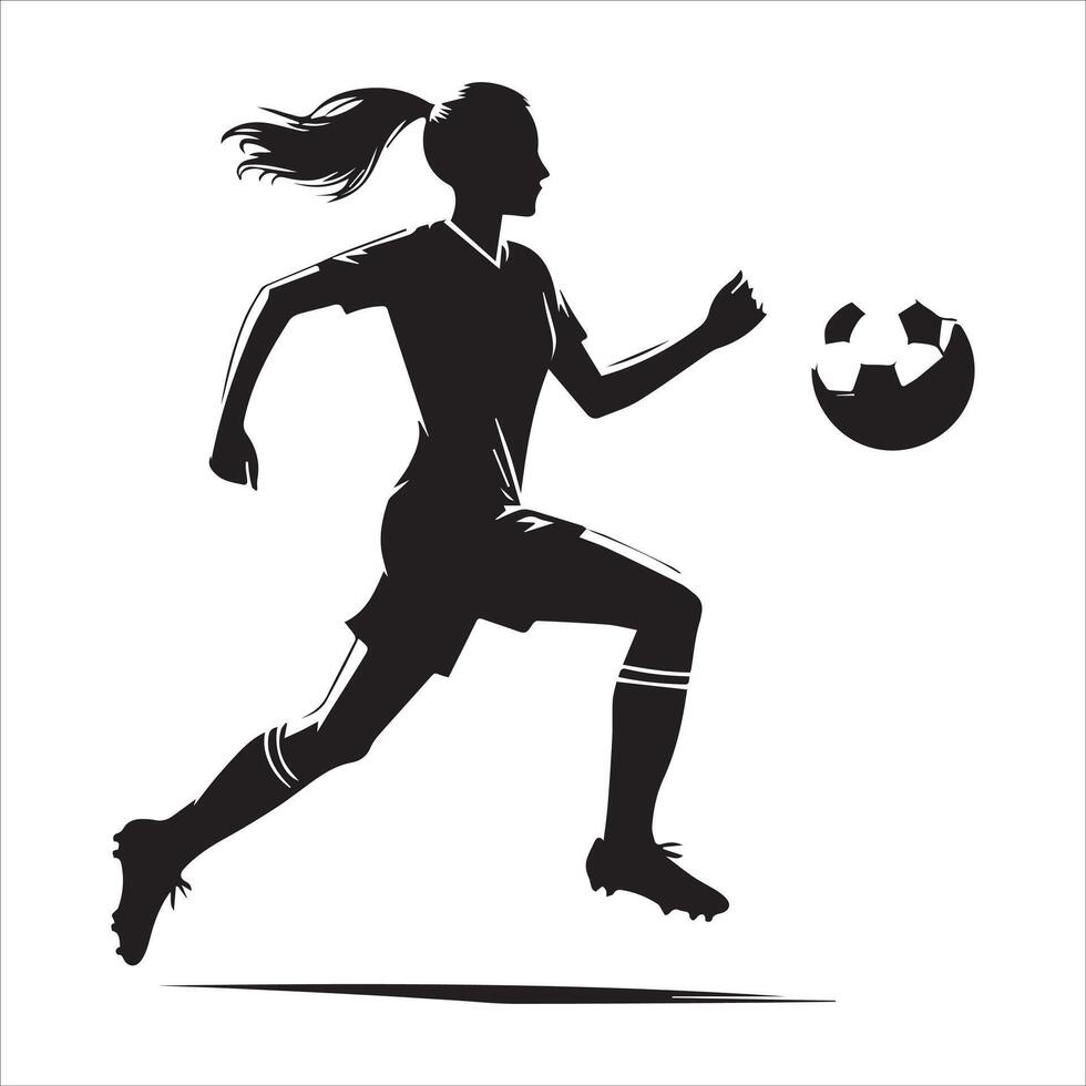 Silhouette of a woman soccer player running with the ball vector