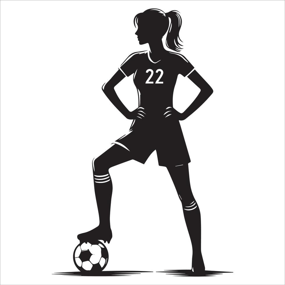 Silhouette of a female soccer player with ball vector