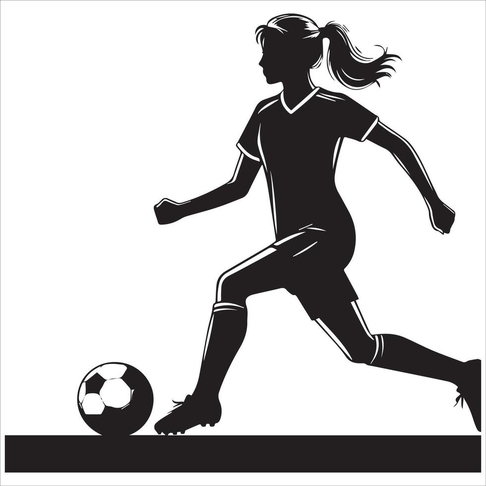 Silhouette of a woman soccer player kicking the ball vector
