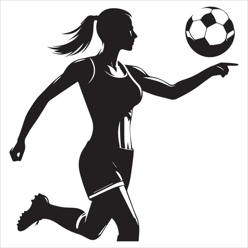 Silhouette of a woman soccer player holding a ball vector