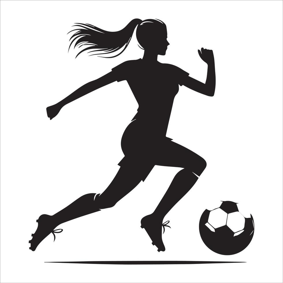 Silhouette of a woman soccer player running with the ball vector