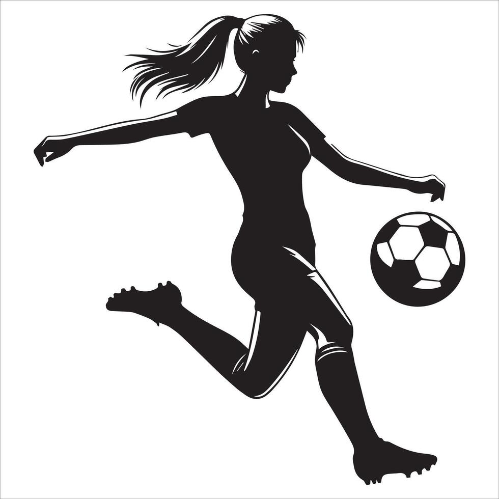 Silhouette of a woman soccer player kicking the ball vector